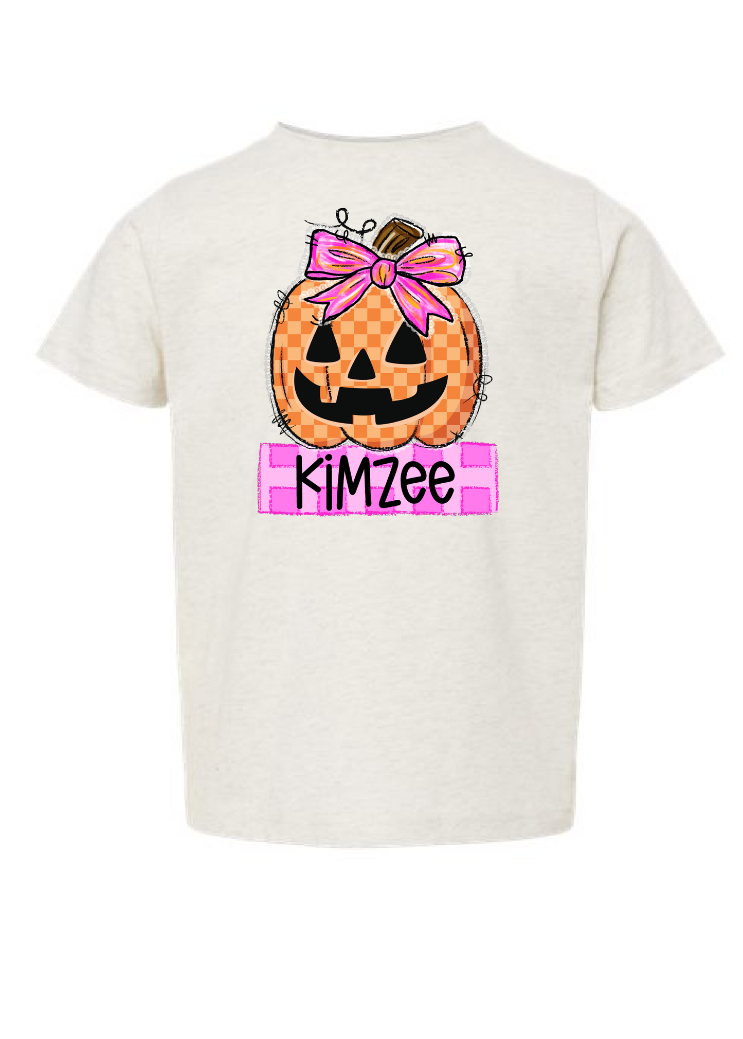 Girls Checkered Pumpkin Name Tee