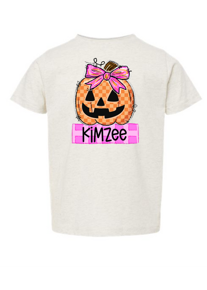 Girls Checkered Pumpkin Name Tee