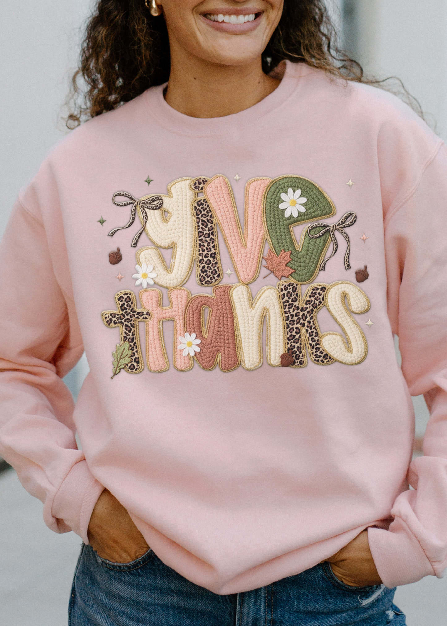 Give Thanks Faux Crochet Sweatshirt
