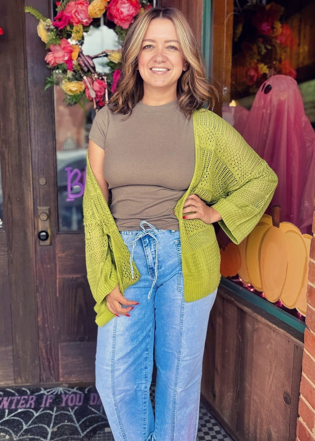 Green Oversized Crochet Cardigan
