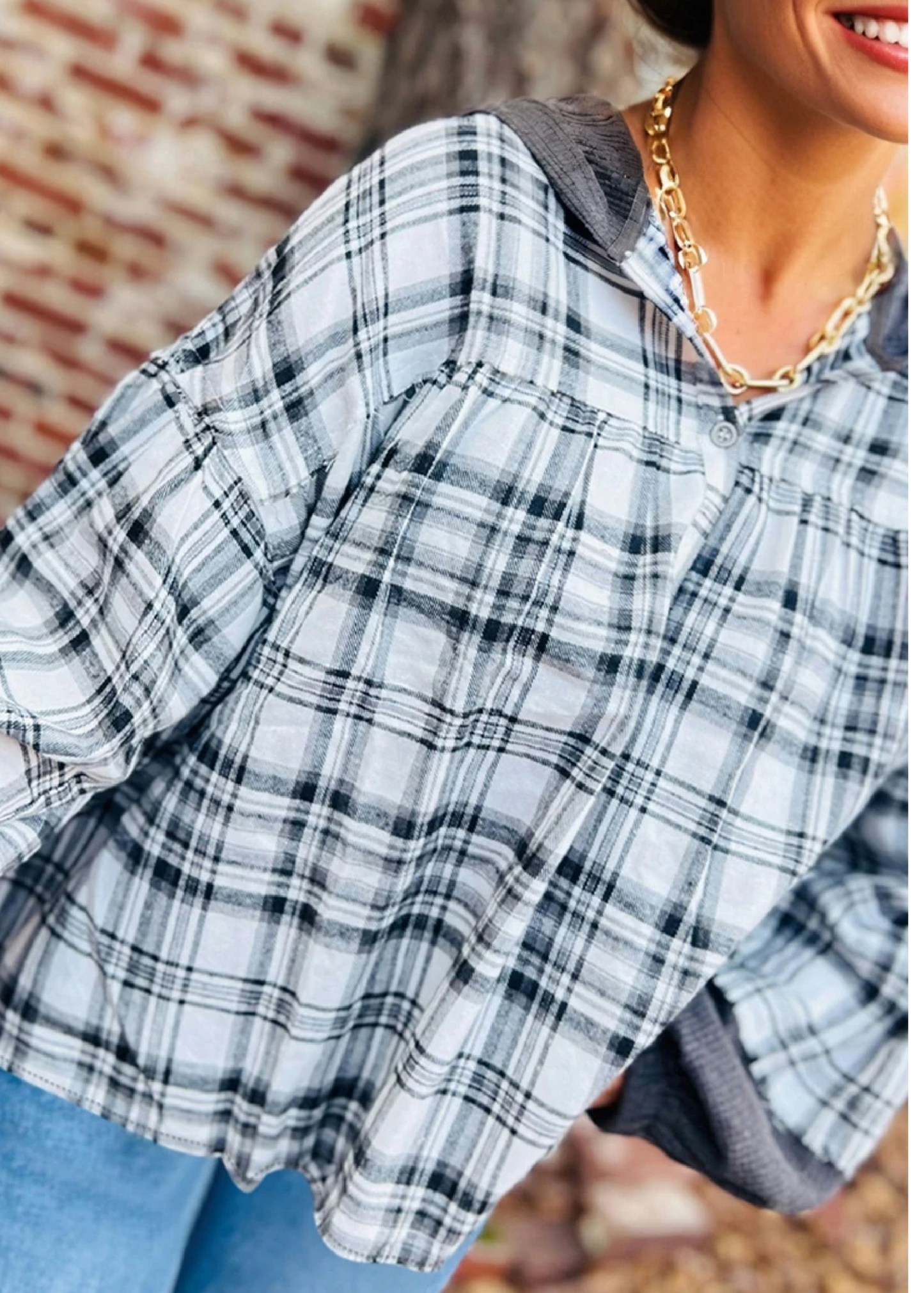 Gray Plaid Patchwork Top