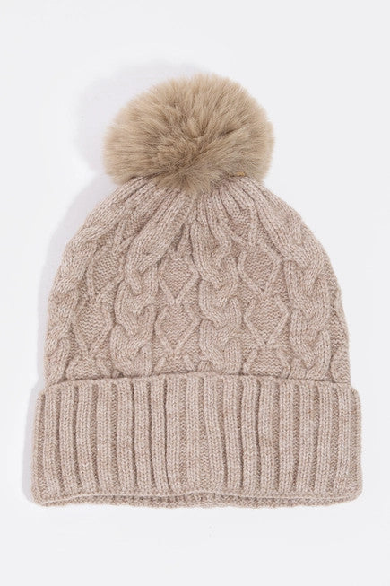 Personalized Cable Knit Pom Beanie