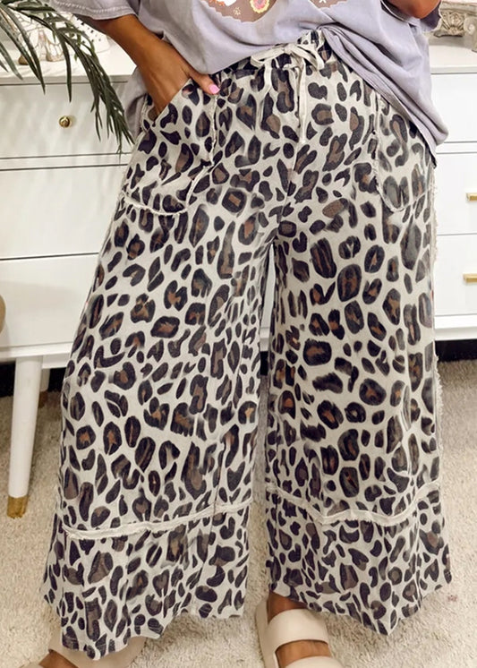 Khaki Leopard Wide Leg Pants