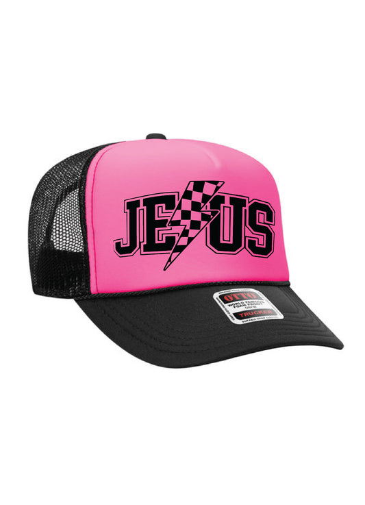 Jesus Checkered Bolt Trucker Hat