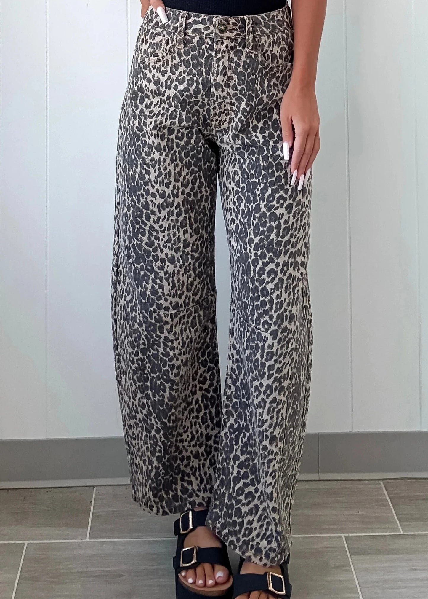 Midnight Leopard Barrel Jeans