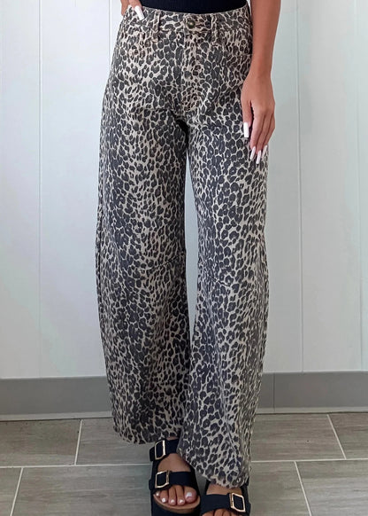 Midnight Leopard Barrel Jeans