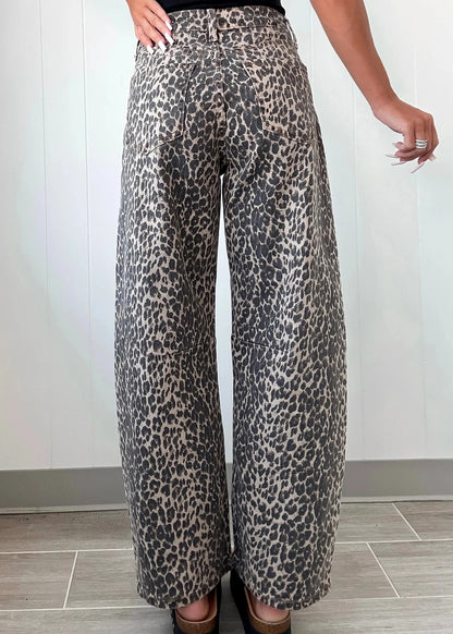 Midnight Leopard Barrel Jeans