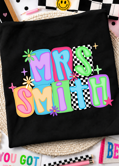 Neon Checkered Back To School Tee