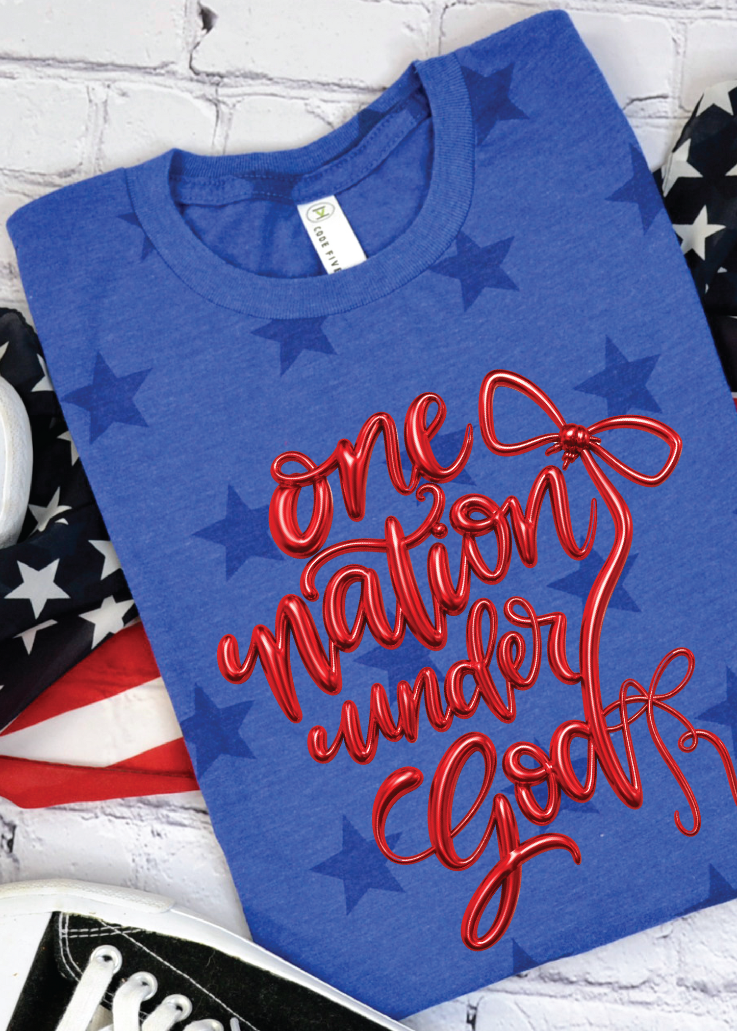 One Nation Under God Puff Star Tee