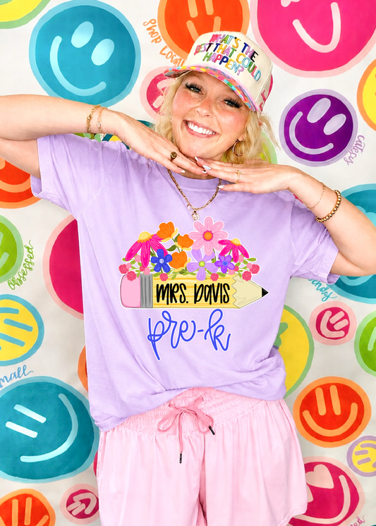 Floral Pencil School Comfort Color tee