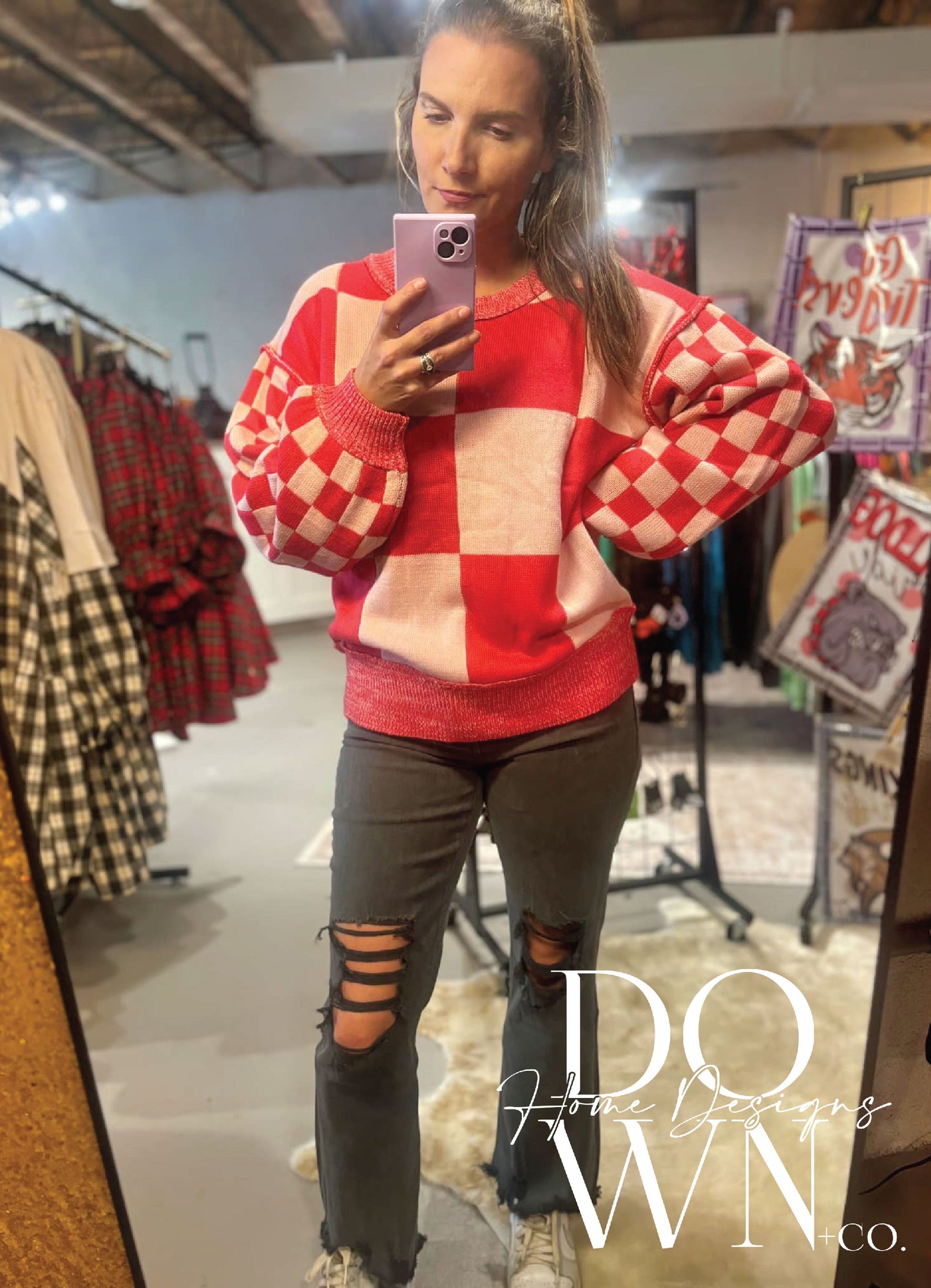 Rose Mixed Checkered Sweater