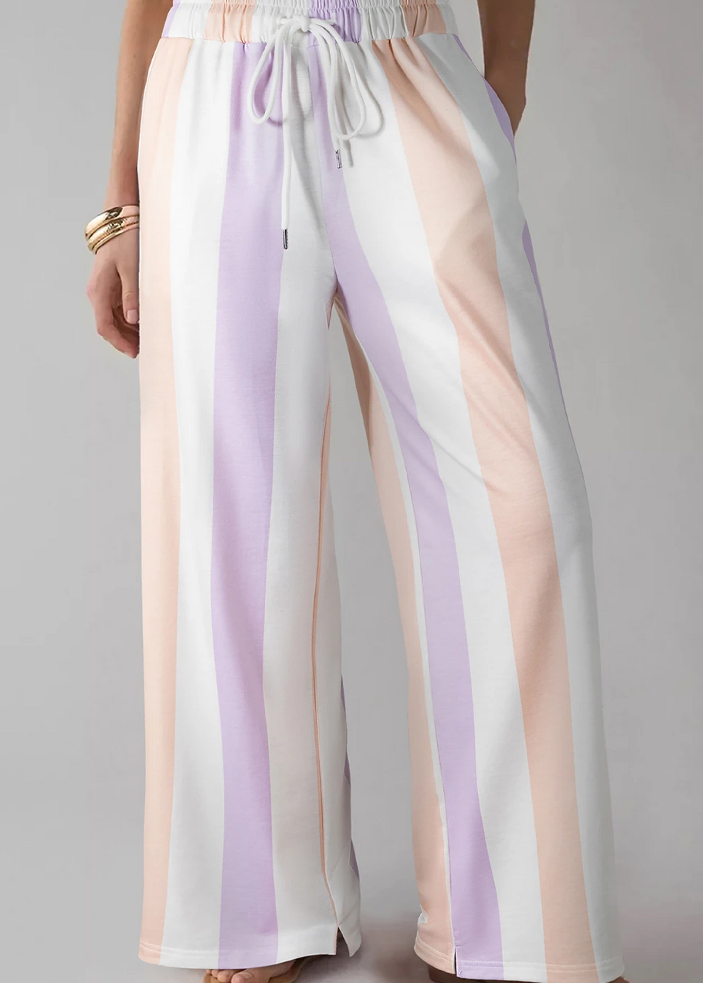 Purple Striped Drawstring Pants