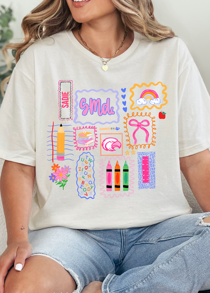 Colorful Doodle School Name Tee