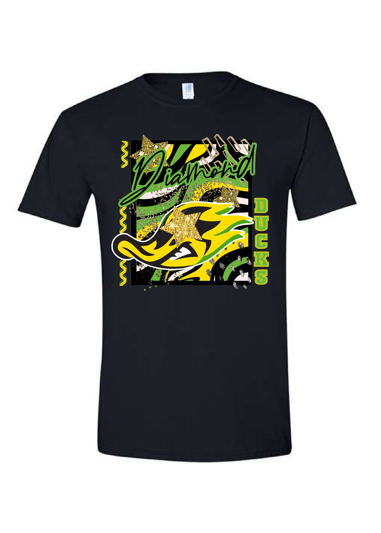 Abstract Green/Orange Ducks Graphic Tee