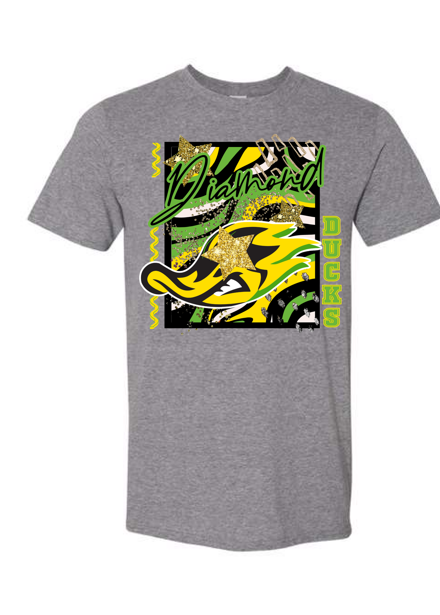 Abstract Green/Orange Ducks Graphic Tee