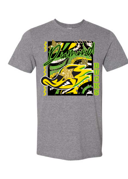 Abstract Green/Orange Ducks Graphic Tee