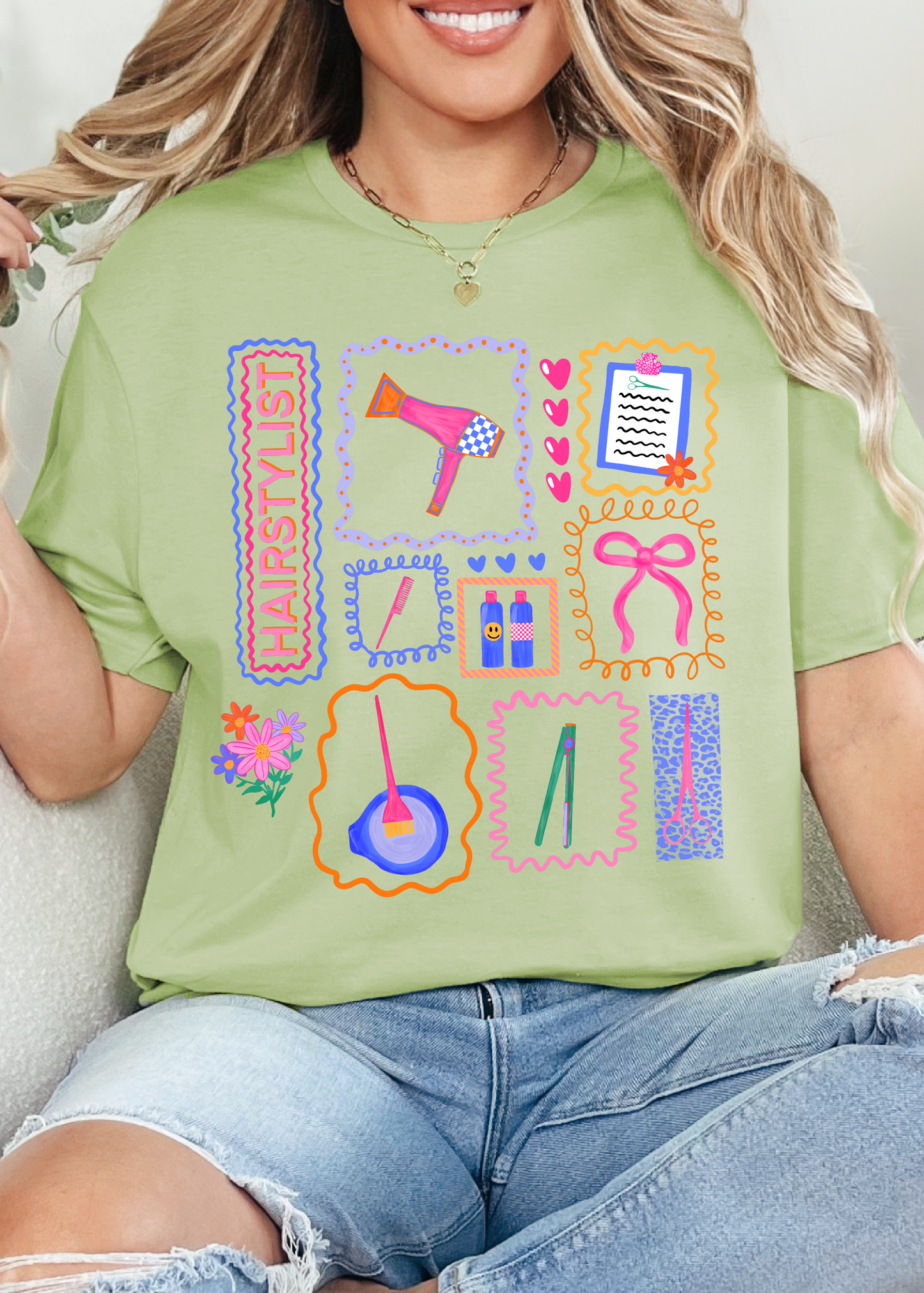 Colorful Doodle Hair Stylist Graphic Tee