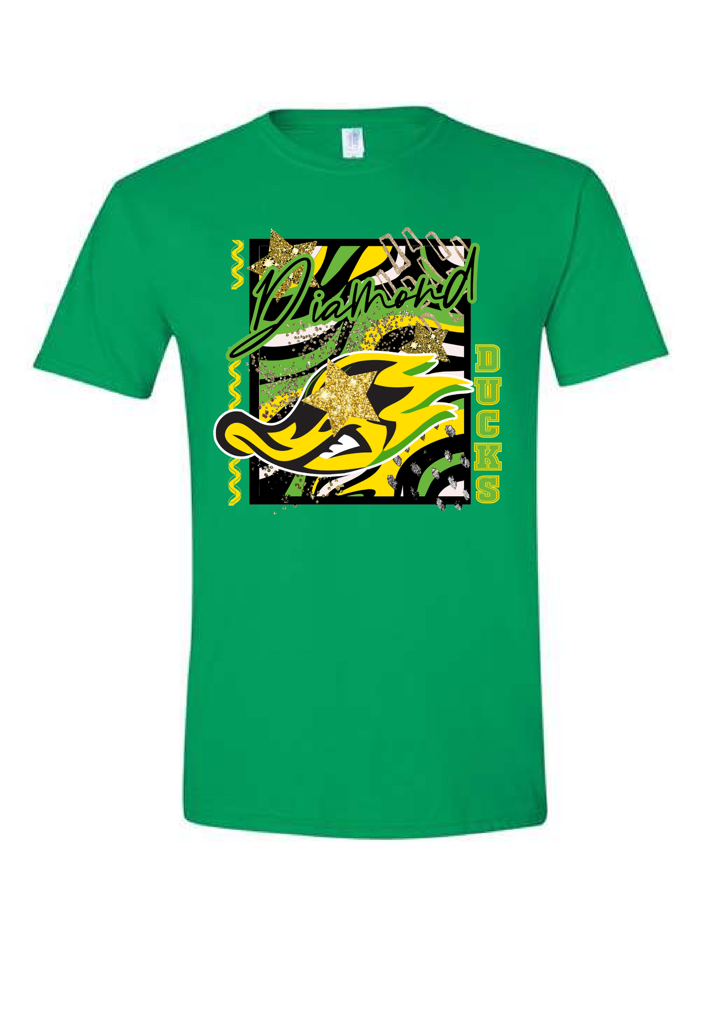 Abstract Green/Orange Ducks Graphic Tee