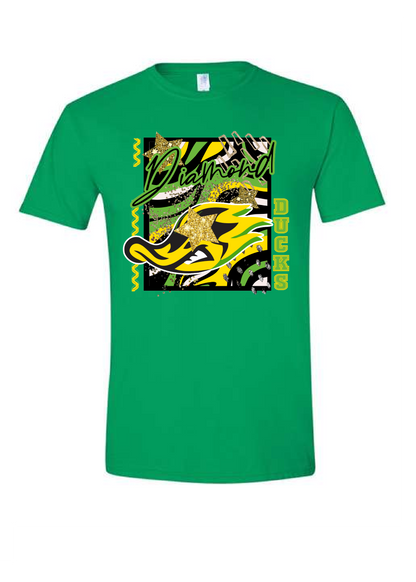 Abstract Green/Orange Ducks Graphic Tee