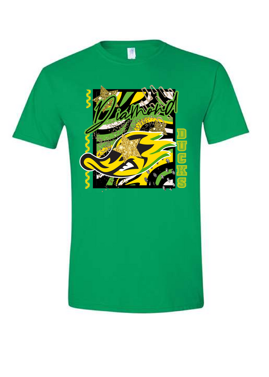 Abstract Green/Orange Ducks Graphic Tee