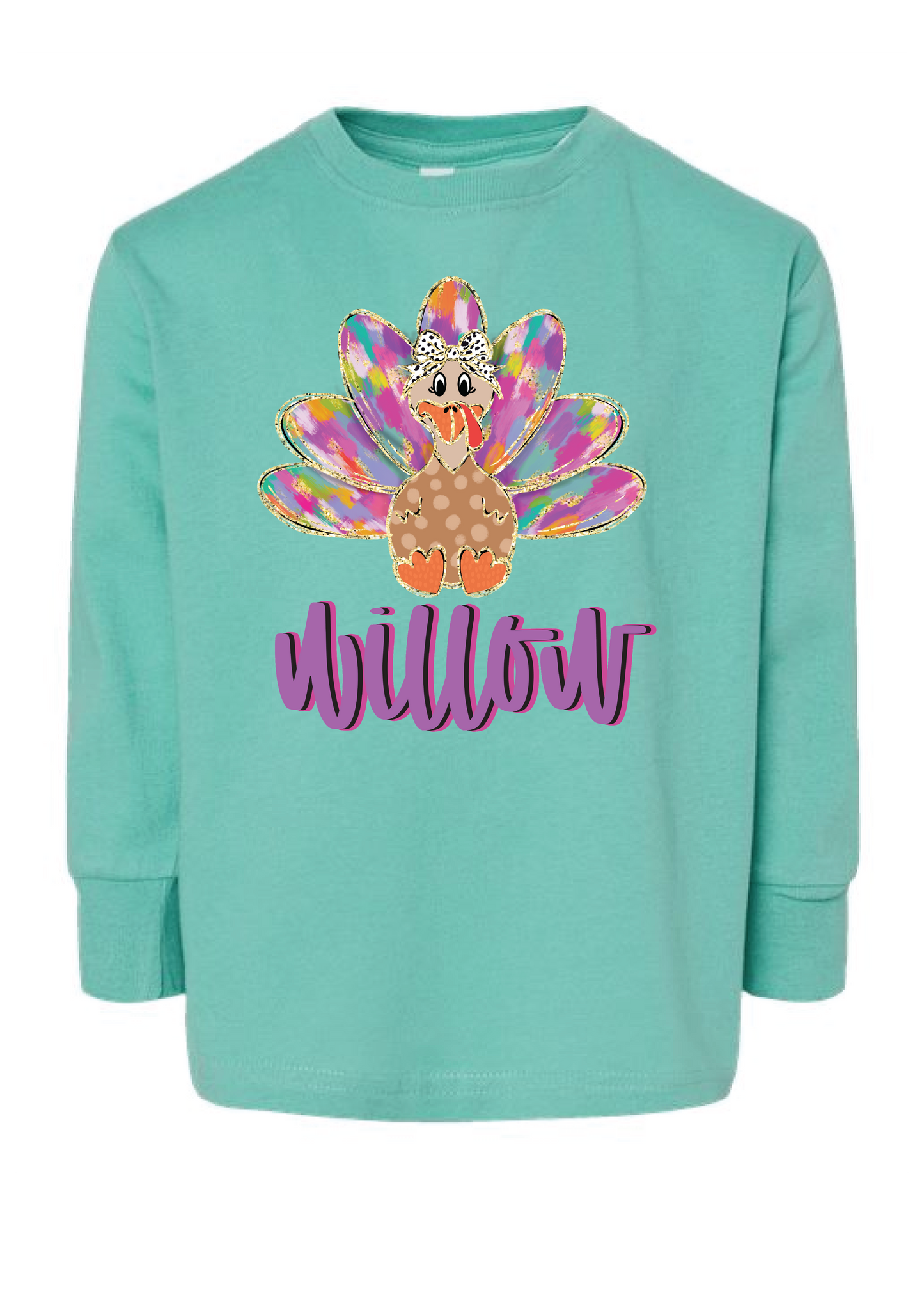 Girls Purple Watercolor Turkey Name Long Sleeve