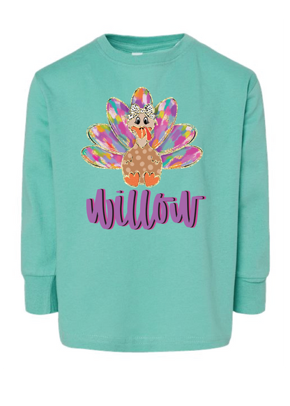 Girls Purple Watercolor Turkey Name Long Sleeve