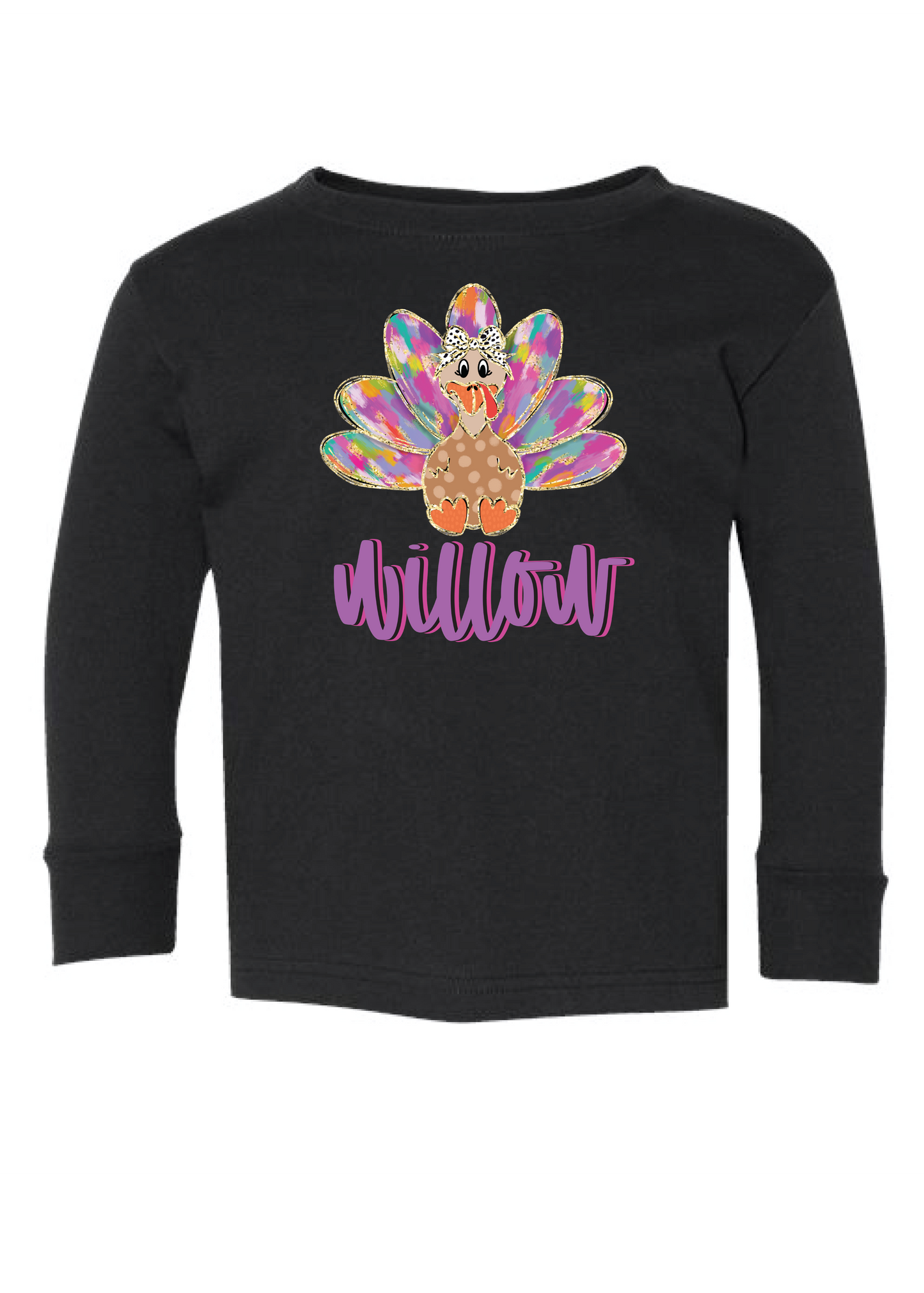 Girls Purple Watercolor Turkey Name Long Sleeve