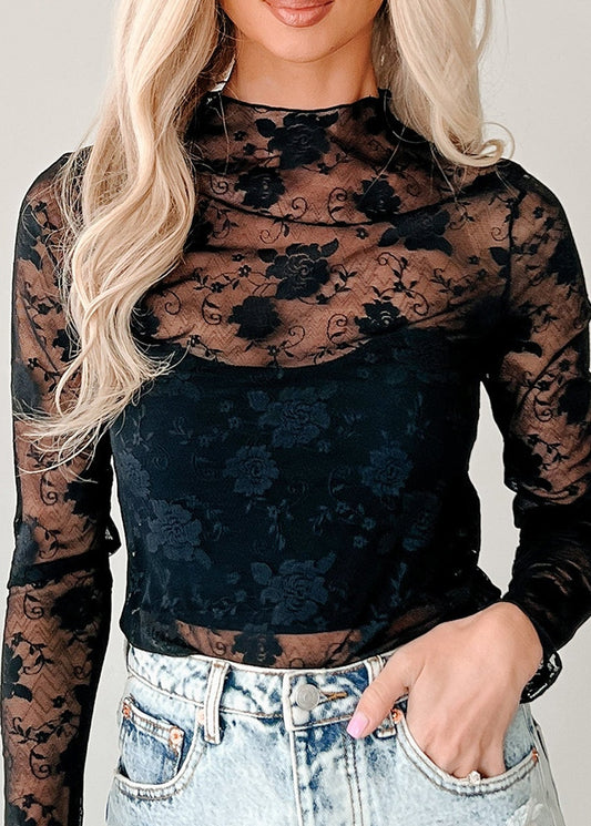 Black Sheer Floral Top