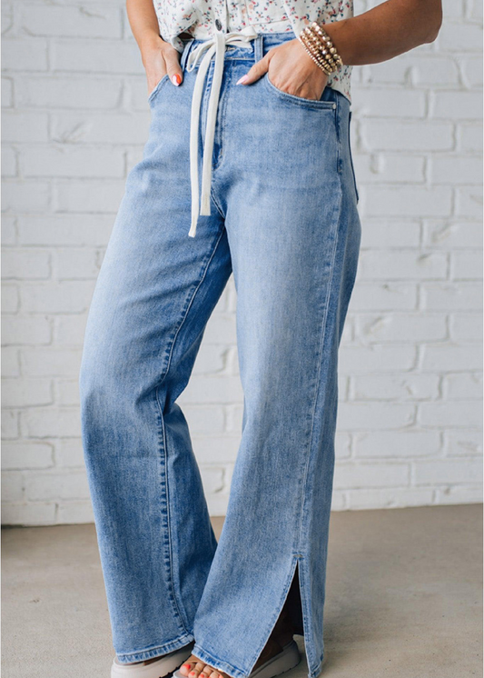 Slit Leg Drawstring Jeans