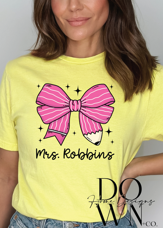 Pink Pencil Coquette Bow Tee