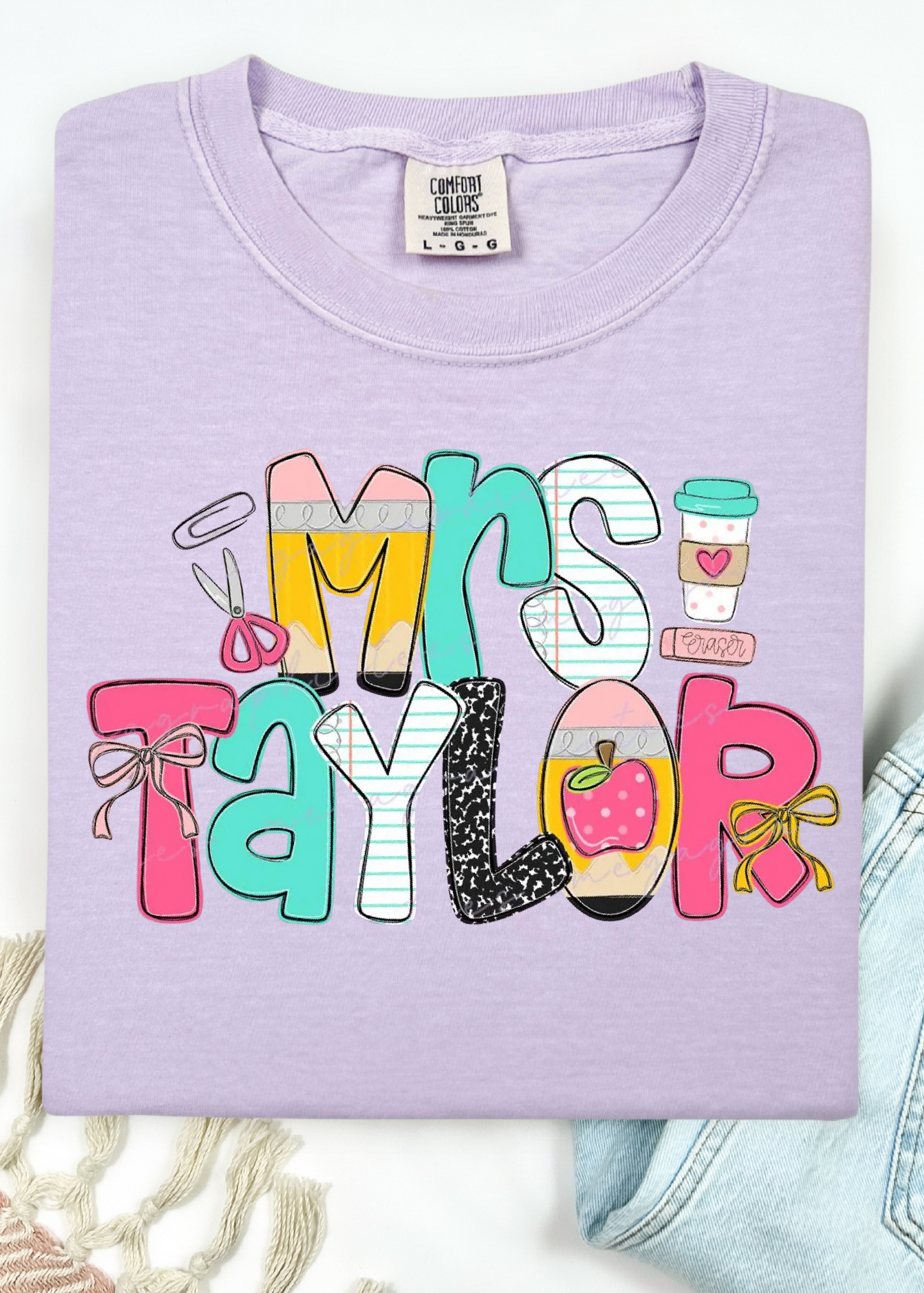 Teacher Doodle Name Comfort Color Tees