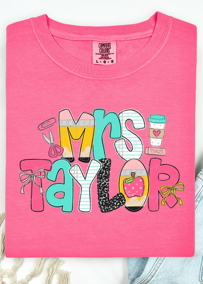 Teacher Doodle Name Comfort Color Tees