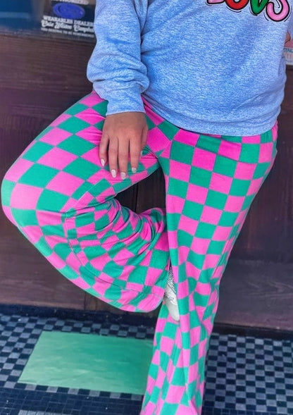Green Two Toned Checkered Pants