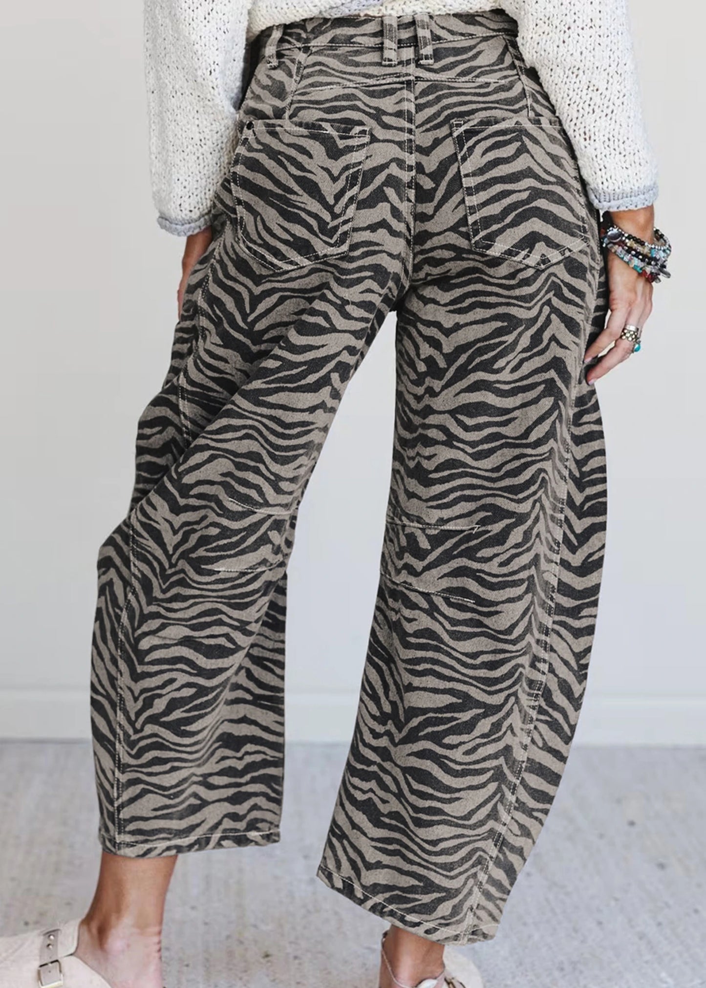 Soft Wild Zebra Barrel Jeans