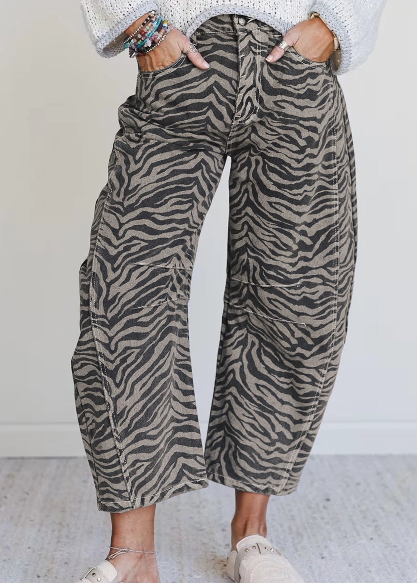 Soft Wild Zebra Barrel Jeans